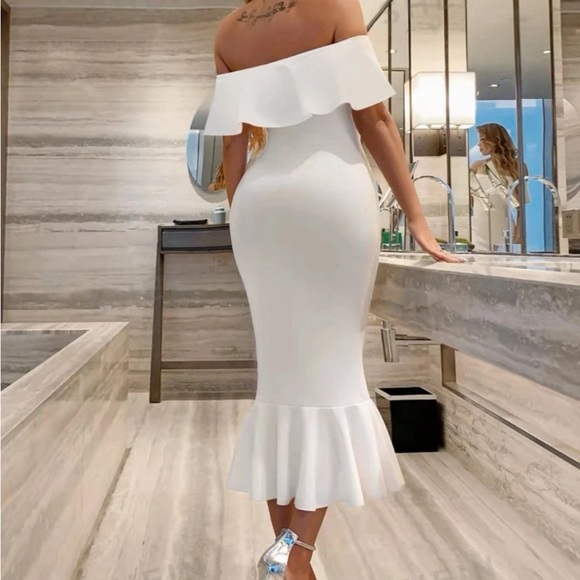 White Ruffle Mermaid Dress - Picture 2 of 2